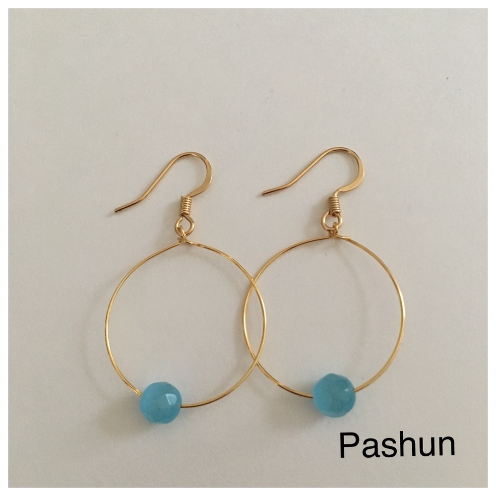 Gold Hoop - Blue Glass Bead (#1534)
